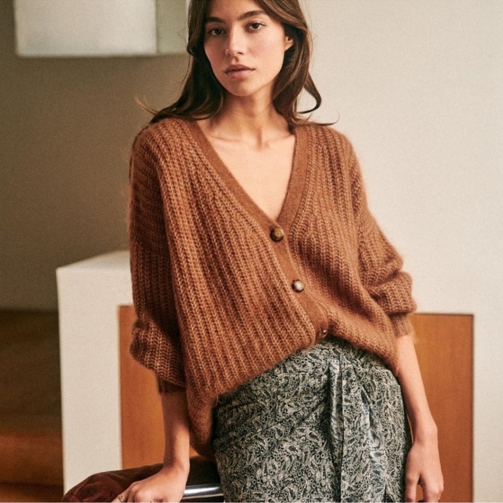 Sezane Warm Brown Knit Cardigan - Picture 4 of 8